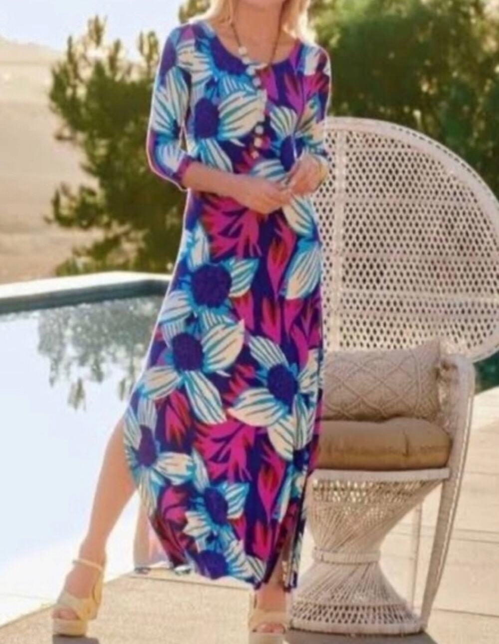 Soft Surroundings Serena‎ Maxi Dress Women’s Medium Blue Multi Color Feminine